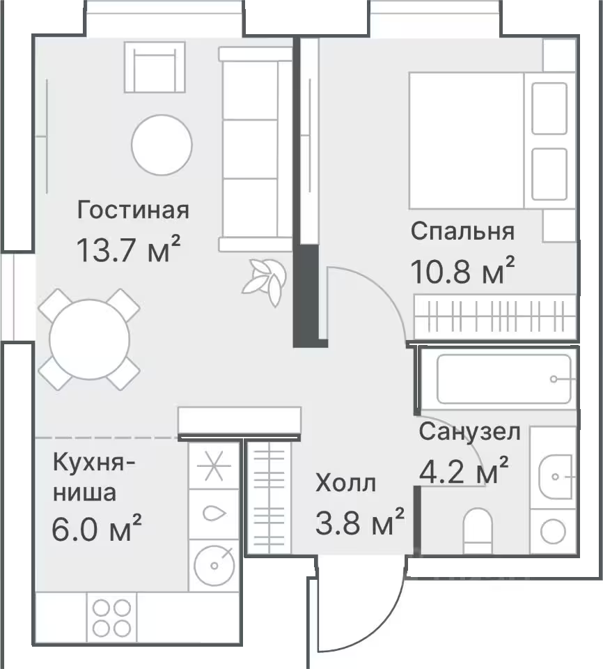 Планировка: Евродвушка 38.5 м² в ЖК Дружеский, Плеханово
